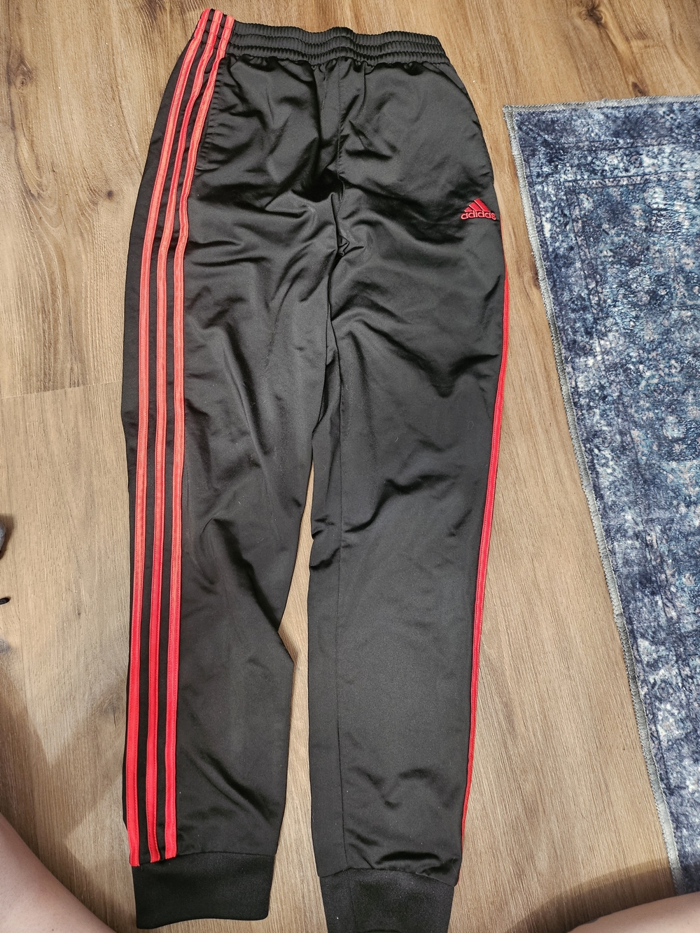 adidas Kids Black Track Pants with Red Stripes